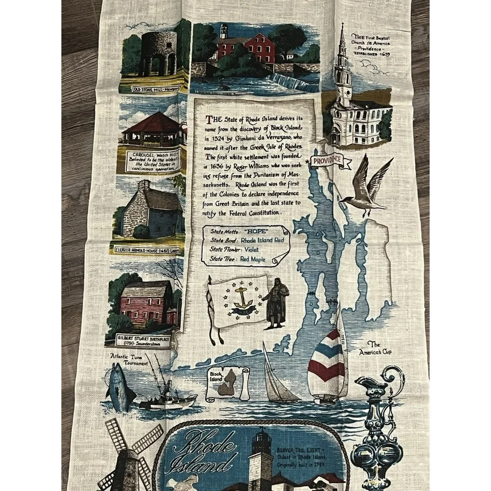 Kay Dee Linen Tea Towel Rhode Island Landmarks Historical Windmill Nautical New